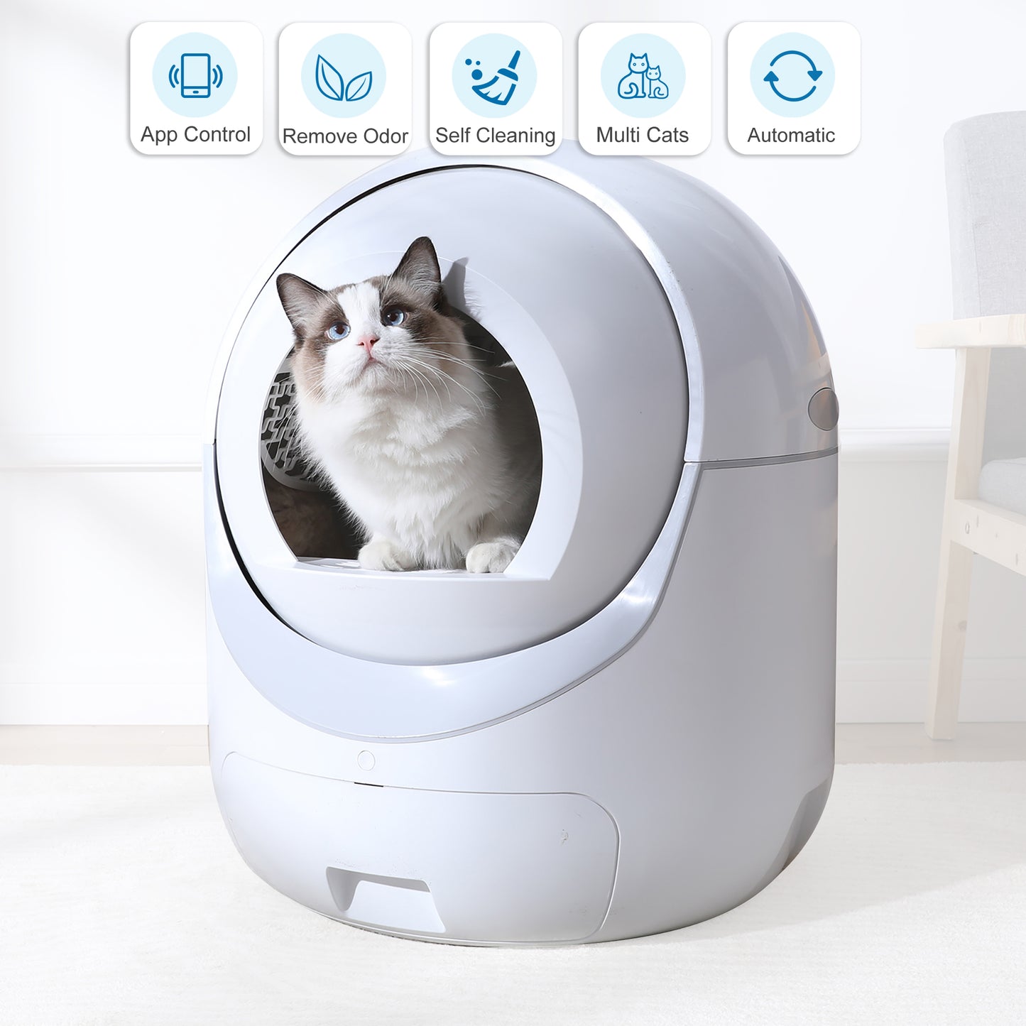 Smart Self Cleaning Cat Litter Box Cat Litter Cleaning for Multi Cats App Wifi Large Space 70L+10L