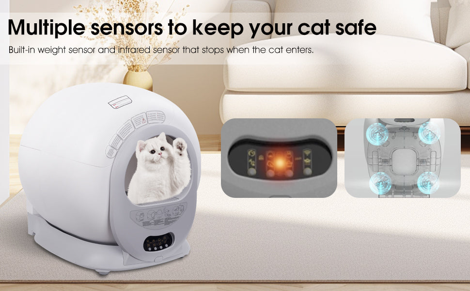 Automatic Self Cleaning Cat Litter Box Large 65L+9L Space Easy Button Control Wifi App for Multi Cats