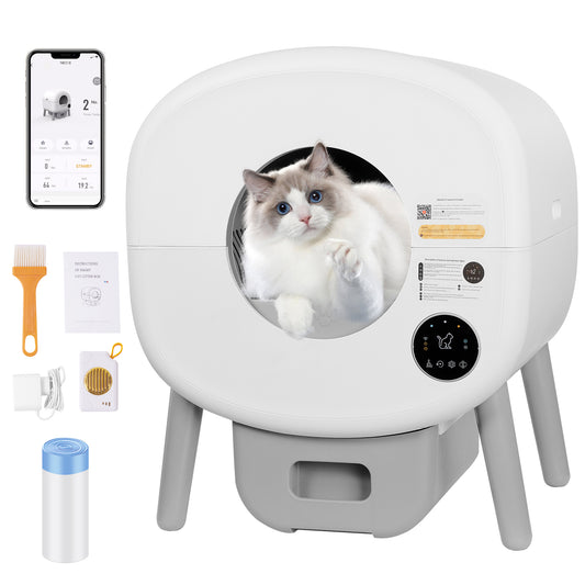 Smart Self Cleaning Cat Litter Box Cat Litter Cleaning for Multi Cats App Wifi Extra Large Space 76L+13L with Light