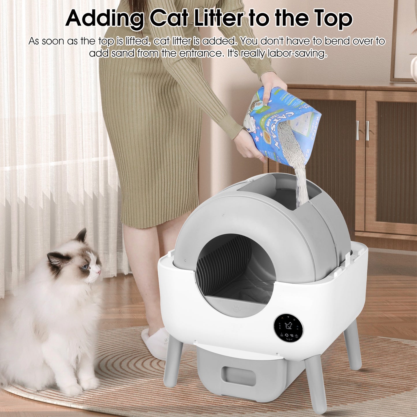 Extra Large 76L+13L Smart Self Cleaning Cat Litter Box with Light for Multi Cats App Wifi Automatic Cleaning