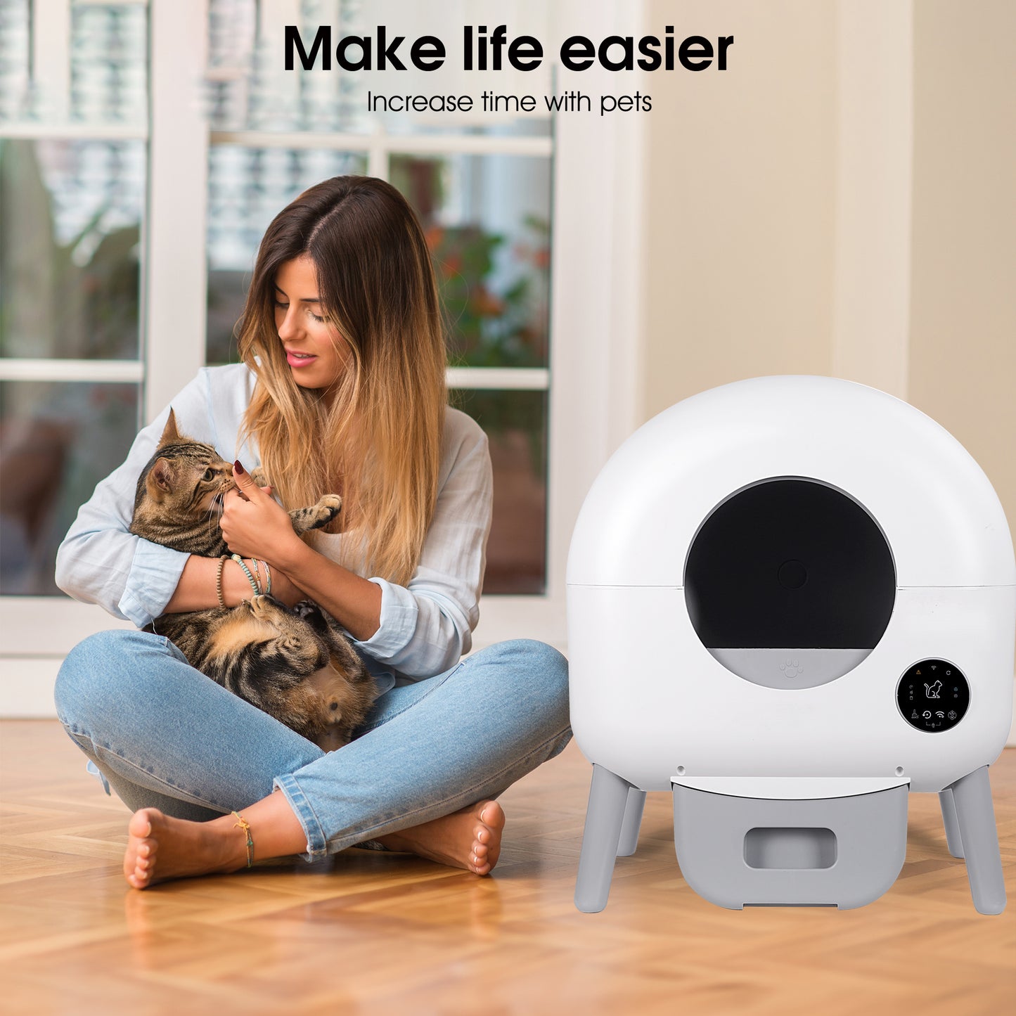 Extra Large 76L+13L Smart Self Cleaning Cat Litter Box with Light for Multi Cats App Wifi Automatic Cleaning