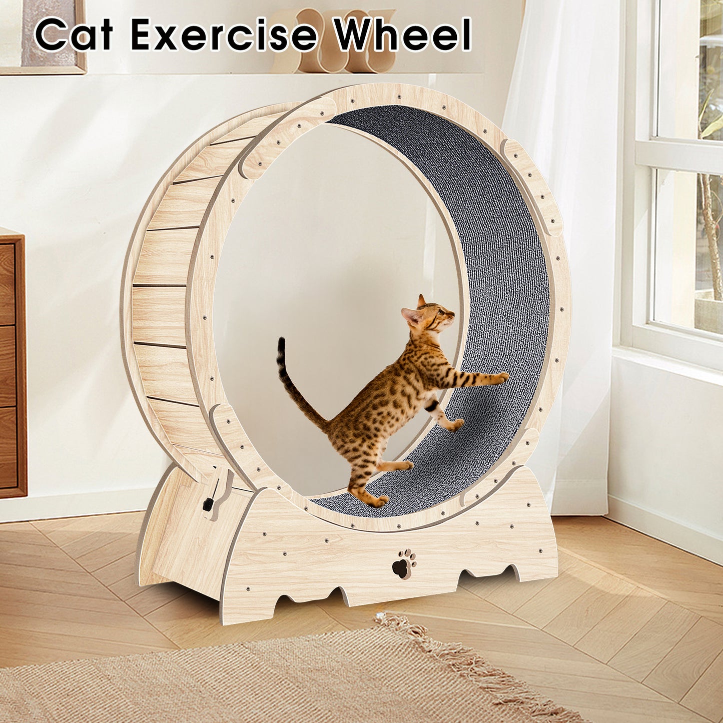 36.6 inch Wooden Large Cat Exercise Wheel Cat Treadmill Cat Running Climbing Wheel Silent Movement Cat Toy Roller Lockable