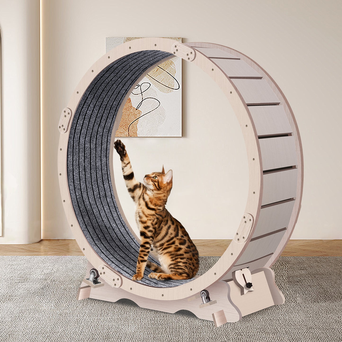 41.3 inch Wooden Large Cat Exercise Wheel Cat Treadmill Running Wheel Silent Cat Toy Roller Lockable No Gap Design