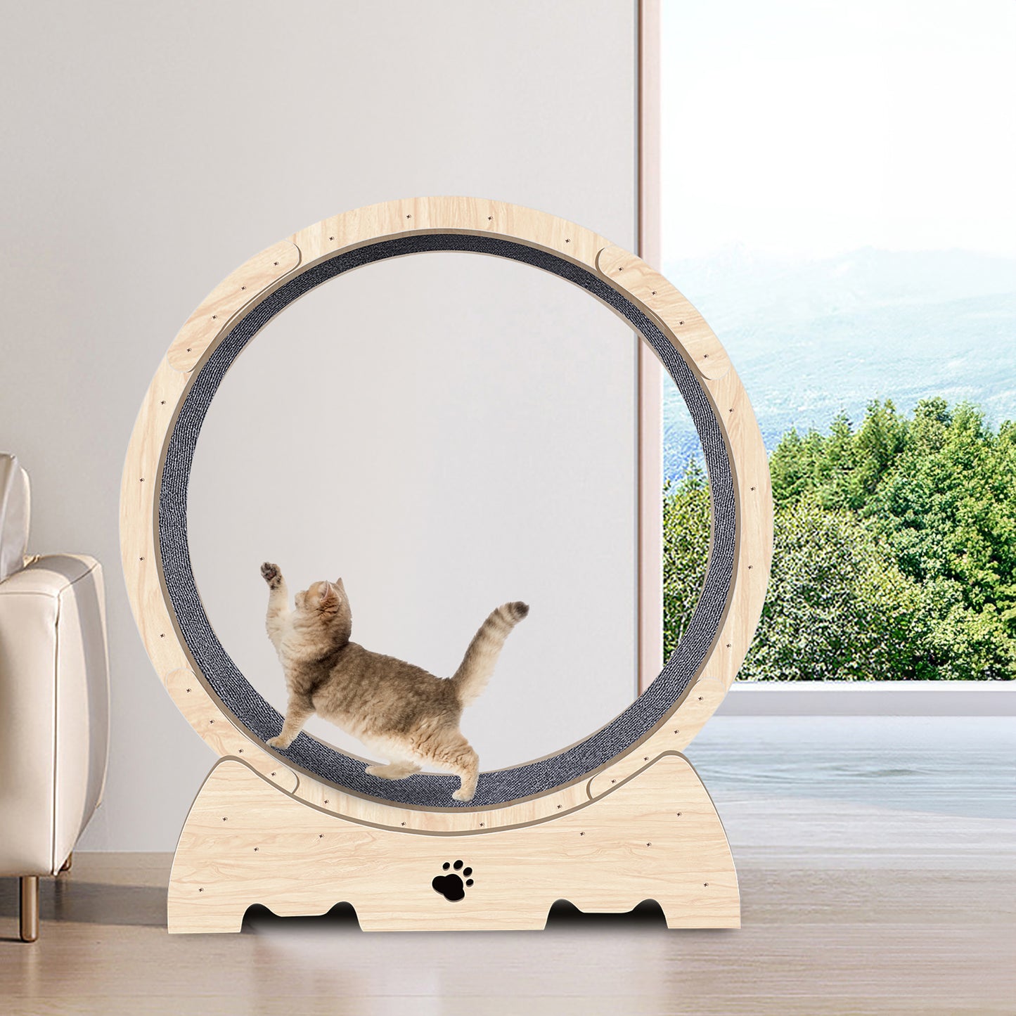 36.6 inch Wooden Large Cat Exercise Wheel Cat Treadmill Cat Running Climbing Wheel Silent Movement Cat Toy Roller Lockable