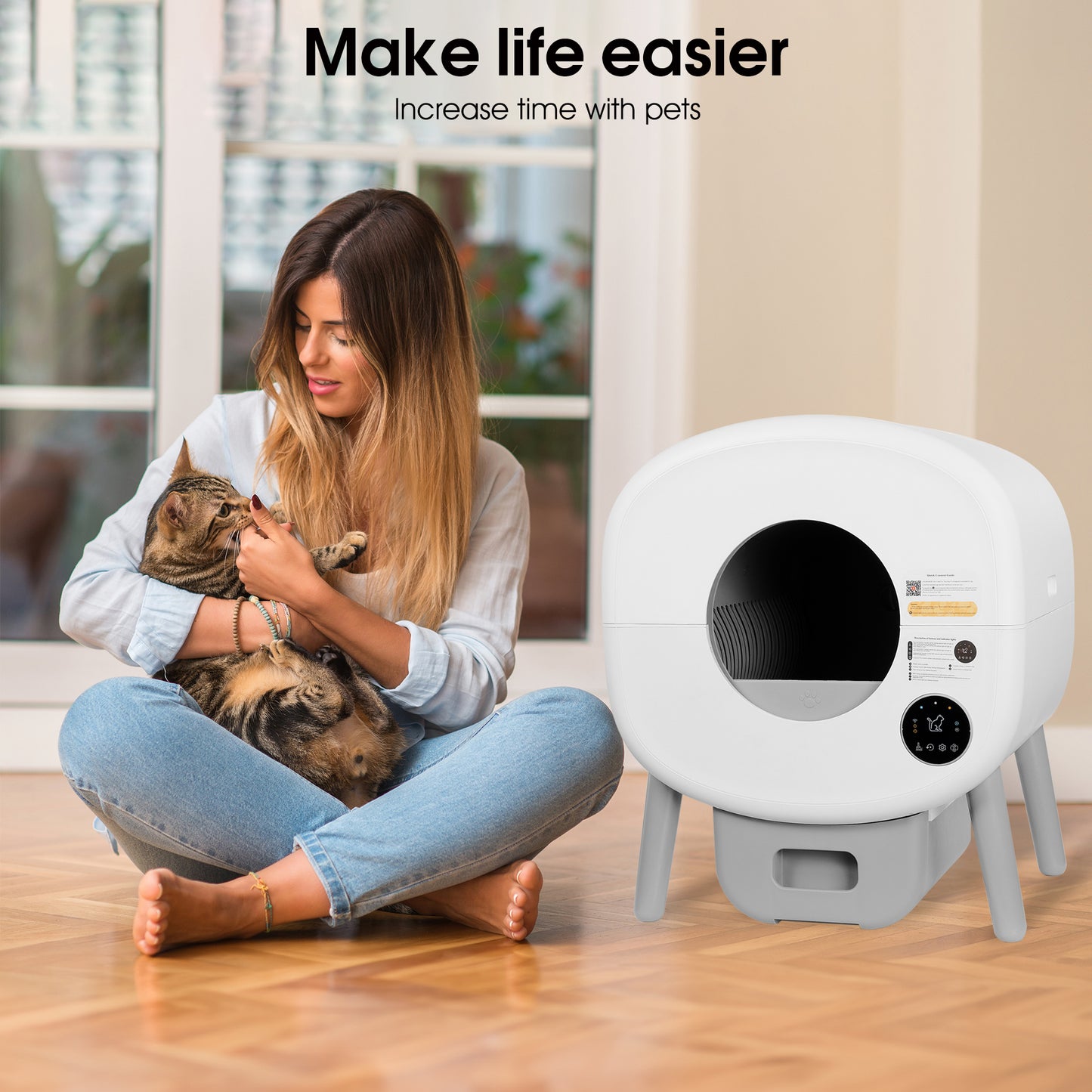 Smart Self Cleaning Cat Litter Box Cat Litter Cleaning for Multi Cats App Wifi Extra Large Space 76L+13L with Light