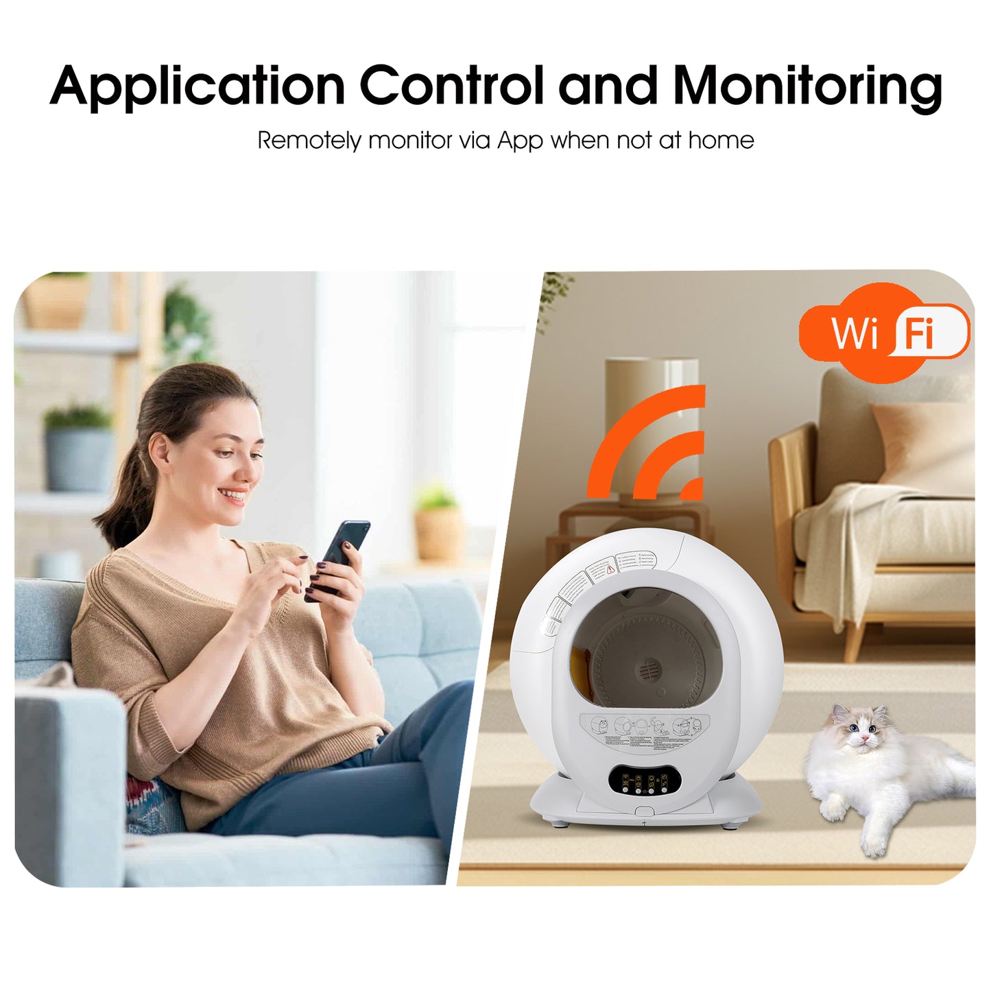 Automatic Self Cleaning Cat Litter Box Large 65L+9L Space Easy Button Control Wifi App for Multi Cats