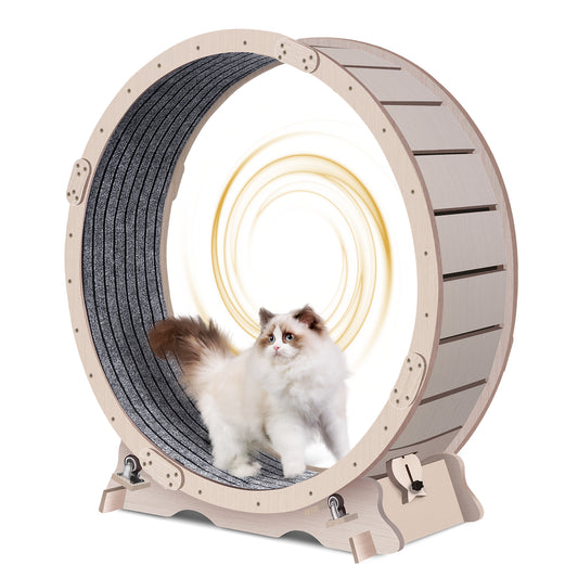 41.3 inch Wooden Large Cat Exercise Wheel Cat Treadmill Running Wheel Silent Cat Toy Roller Lockable No Gap Design