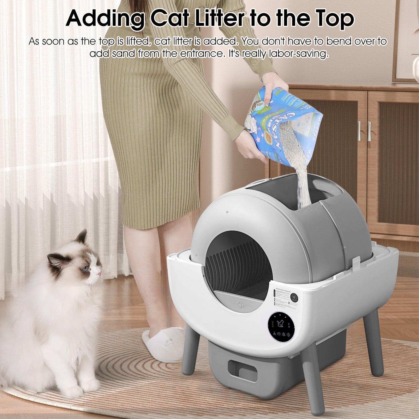 Smart Self Cleaning Cat Litter Box Cat Litter Cleaning for Multi Cats App Wifi Extra Large Space 76L+13L with Light