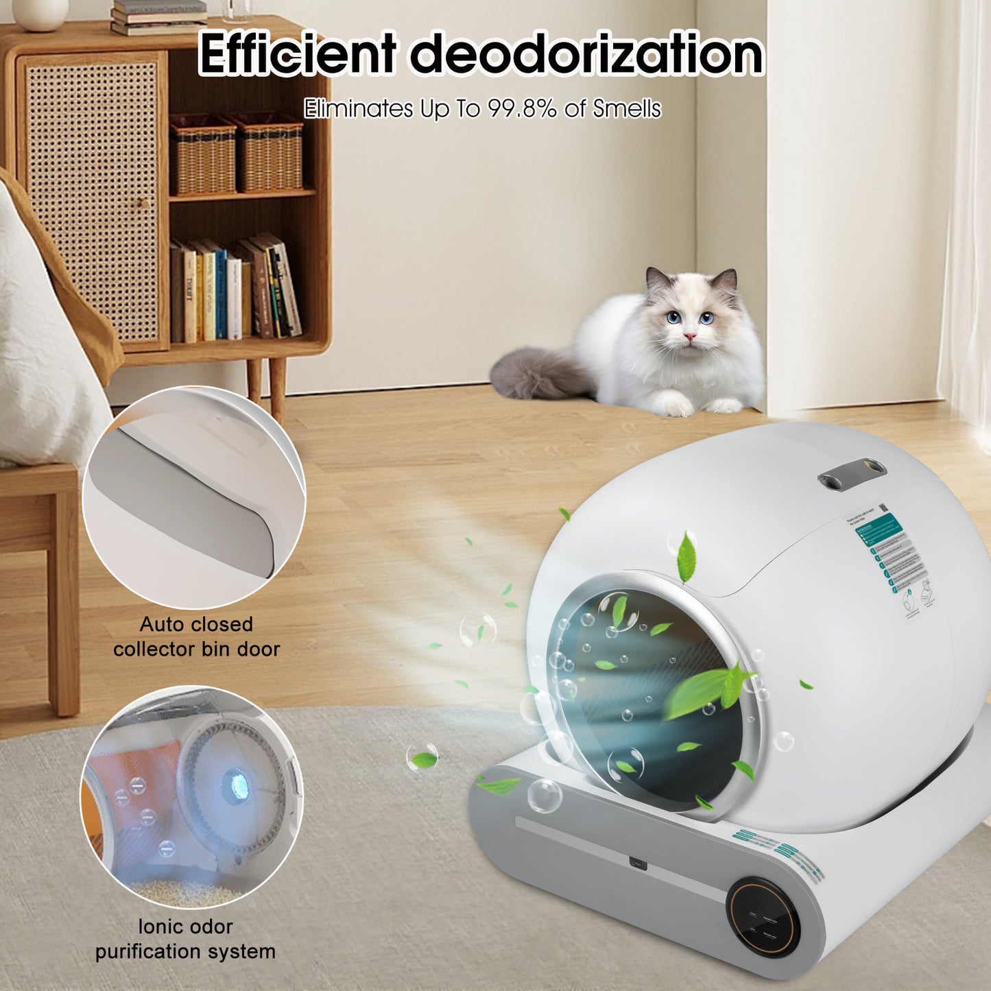 Smart Self Cleaning Cat Litter Box for Multi Cats Litter Cleaning App Wifi Large Space 65L+9L