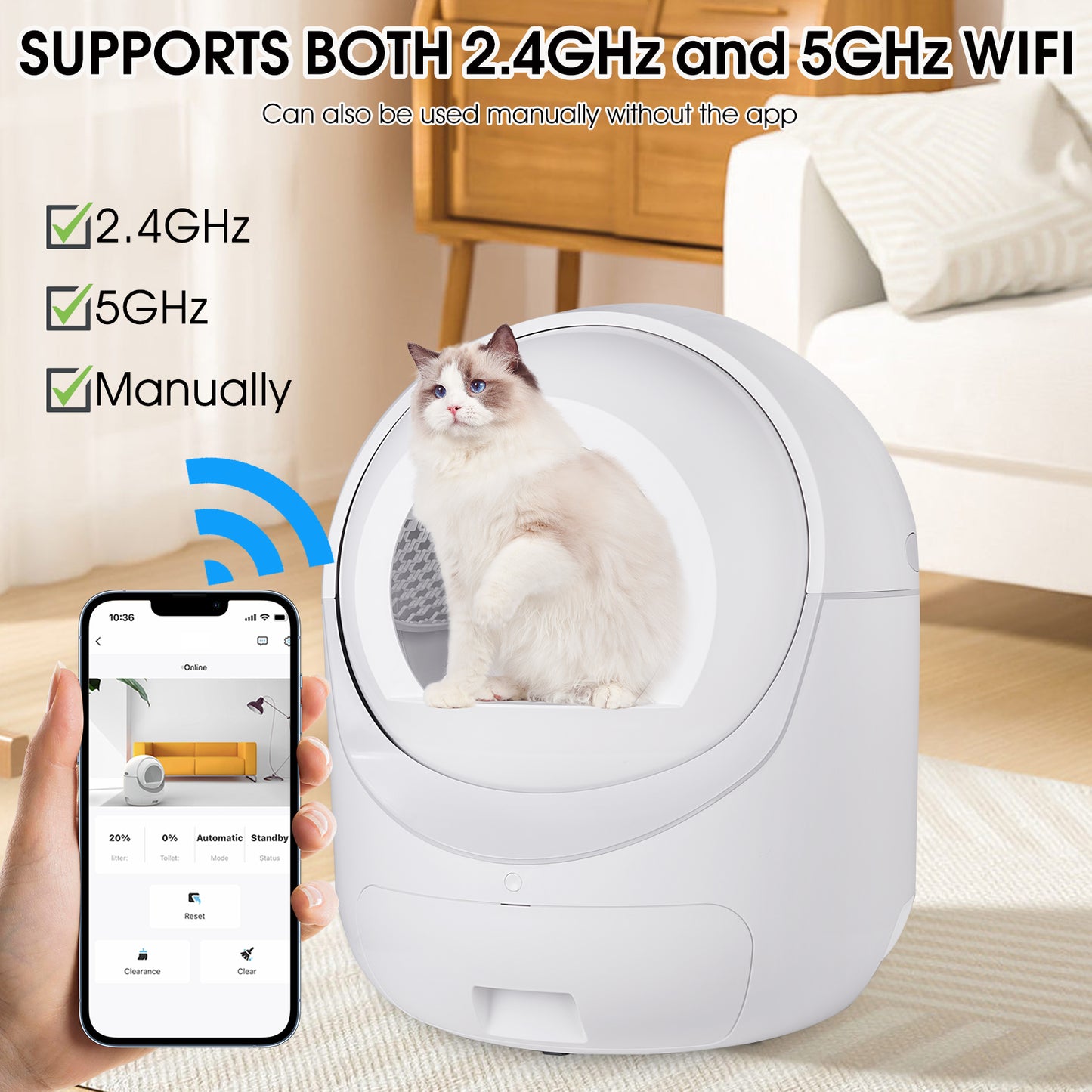 Smart Self Cleaning Cat Litter Box Cat Litter Cleaning for Multi Cats App Wifi Large Space 70L+10L