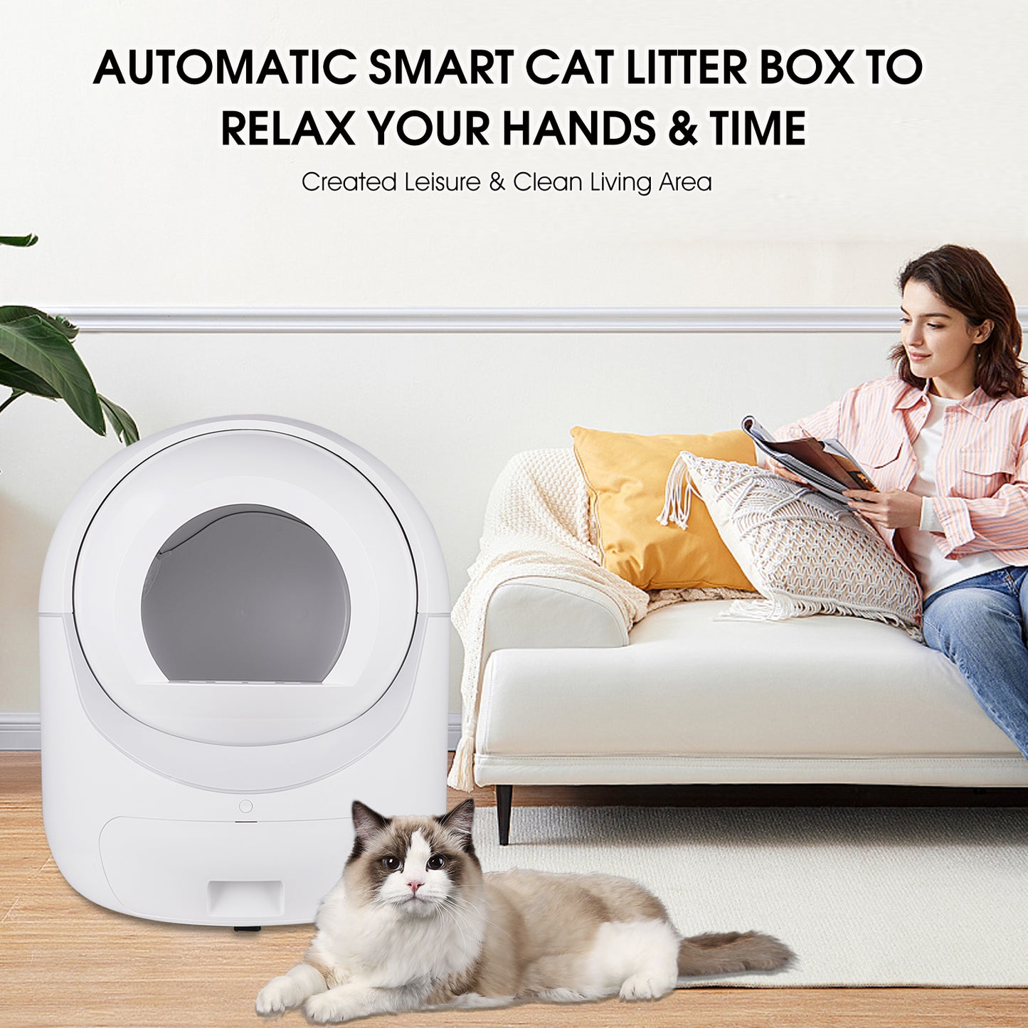 Smart Self Cleaning Cat Litter Box Cat Litter Cleaning for Multi Cats App Wifi Large Space 70L+10L