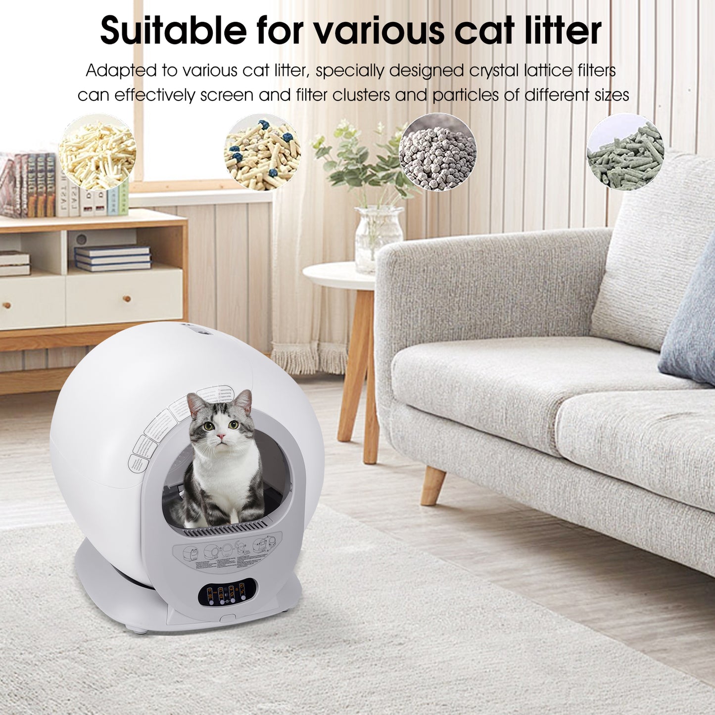 Automatic Self Cleaning Cat Litter Box Large 65L+9L Space Easy Button Control Wifi App for Multi Cats