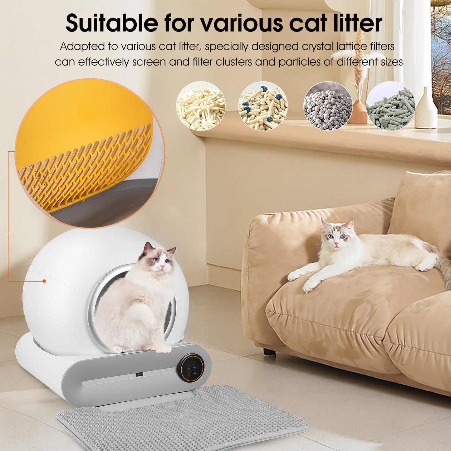 Smart Self Cleaning Cat Litter Box for Multi Cats Litter Cleaning App Wifi Large Space 65L+9L