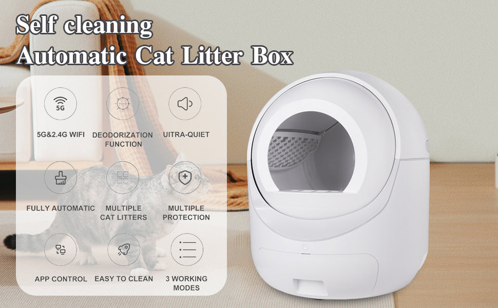 Smart Self Cleaning Cat Litter Box Cat Litter Cleaning for Multi Cats App Wifi Large Space 70L+10L