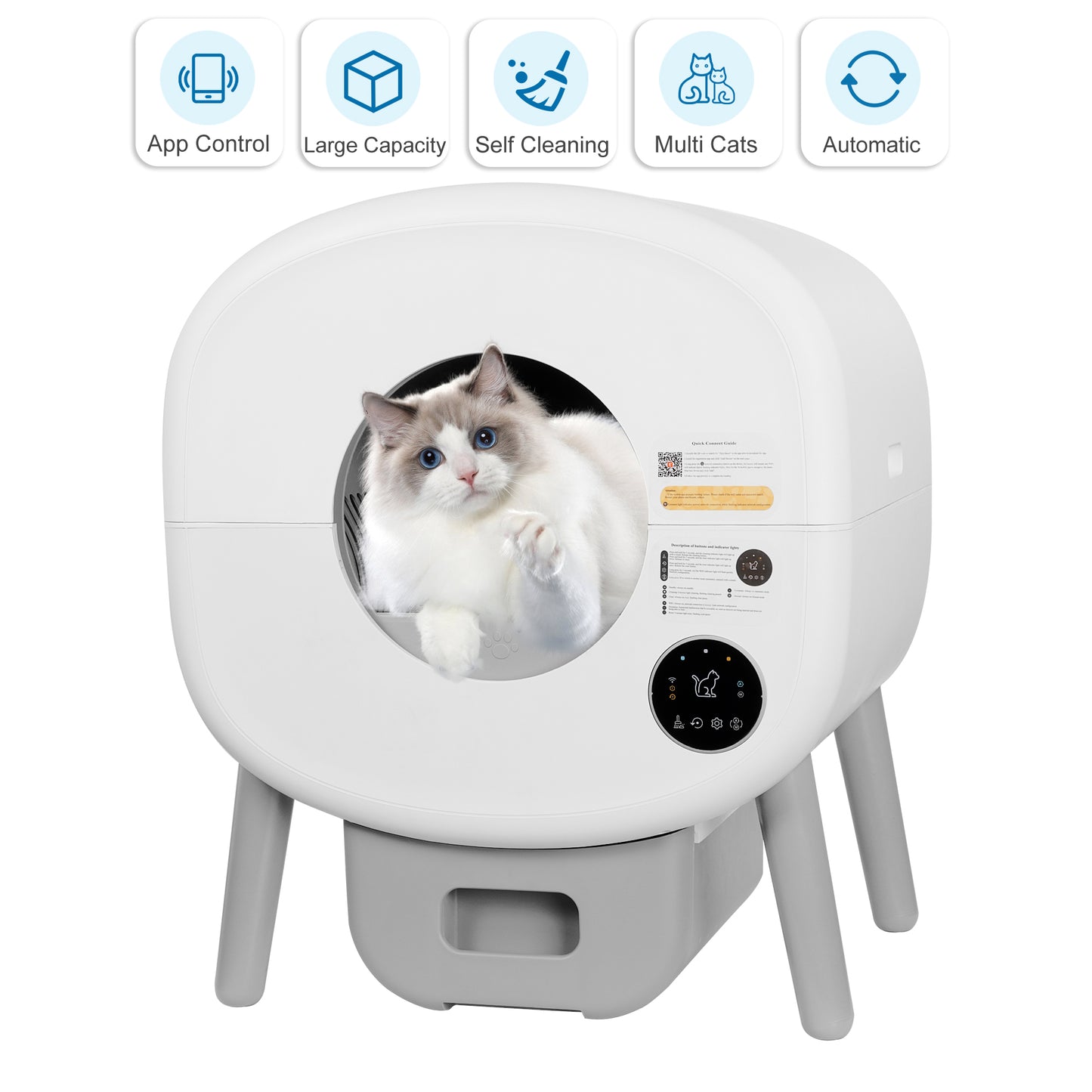 Smart Self Cleaning Cat Litter Box Cat Litter Cleaning for Multi Cats App Wifi Extra Large Space 76L+13L with Light